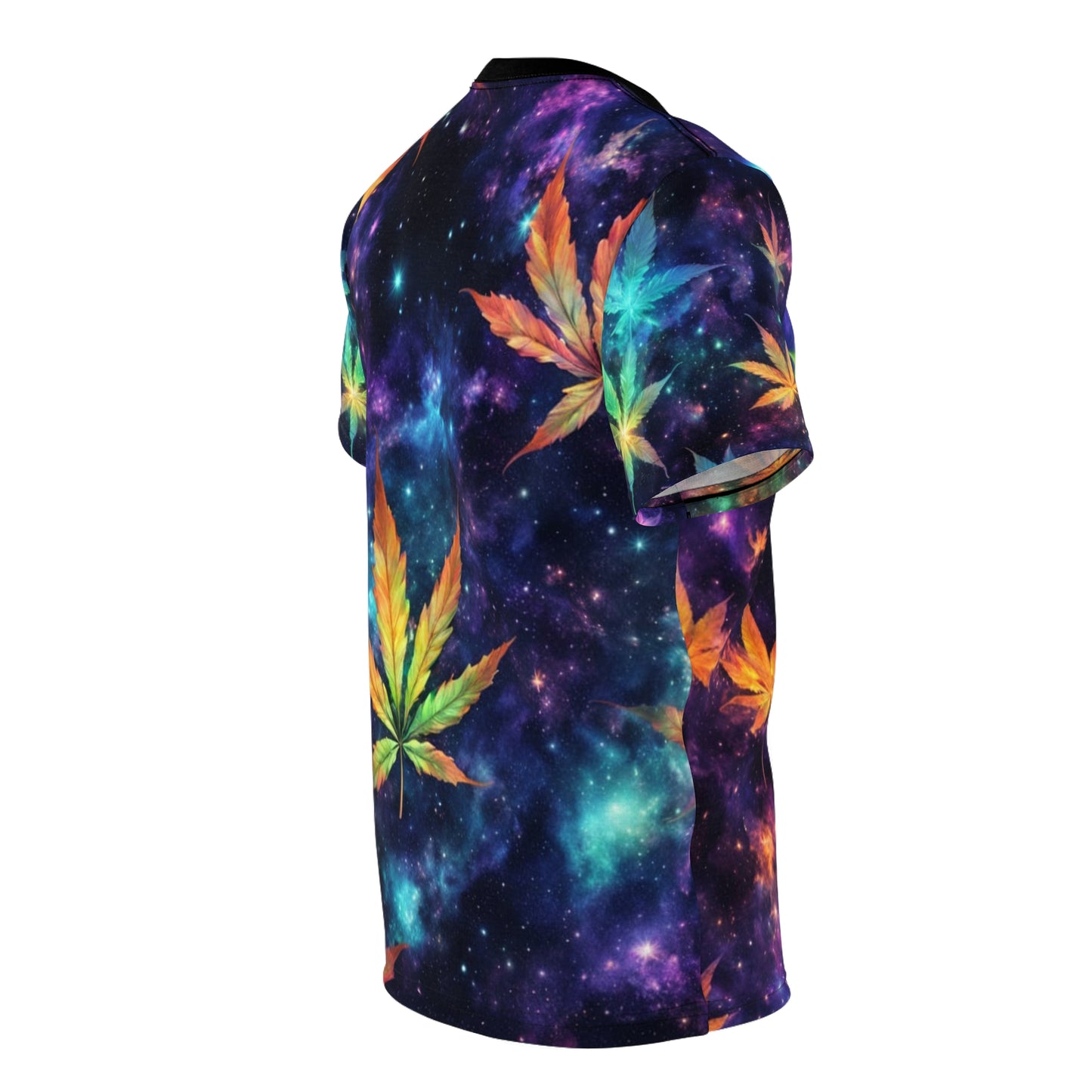 Cosmic Leaf Print Tee - Vibrant AOP T-Shirt, Unisex Fashion, Perfect for Festivals, Summer Outfits, Casual Wear, Graphic Tee