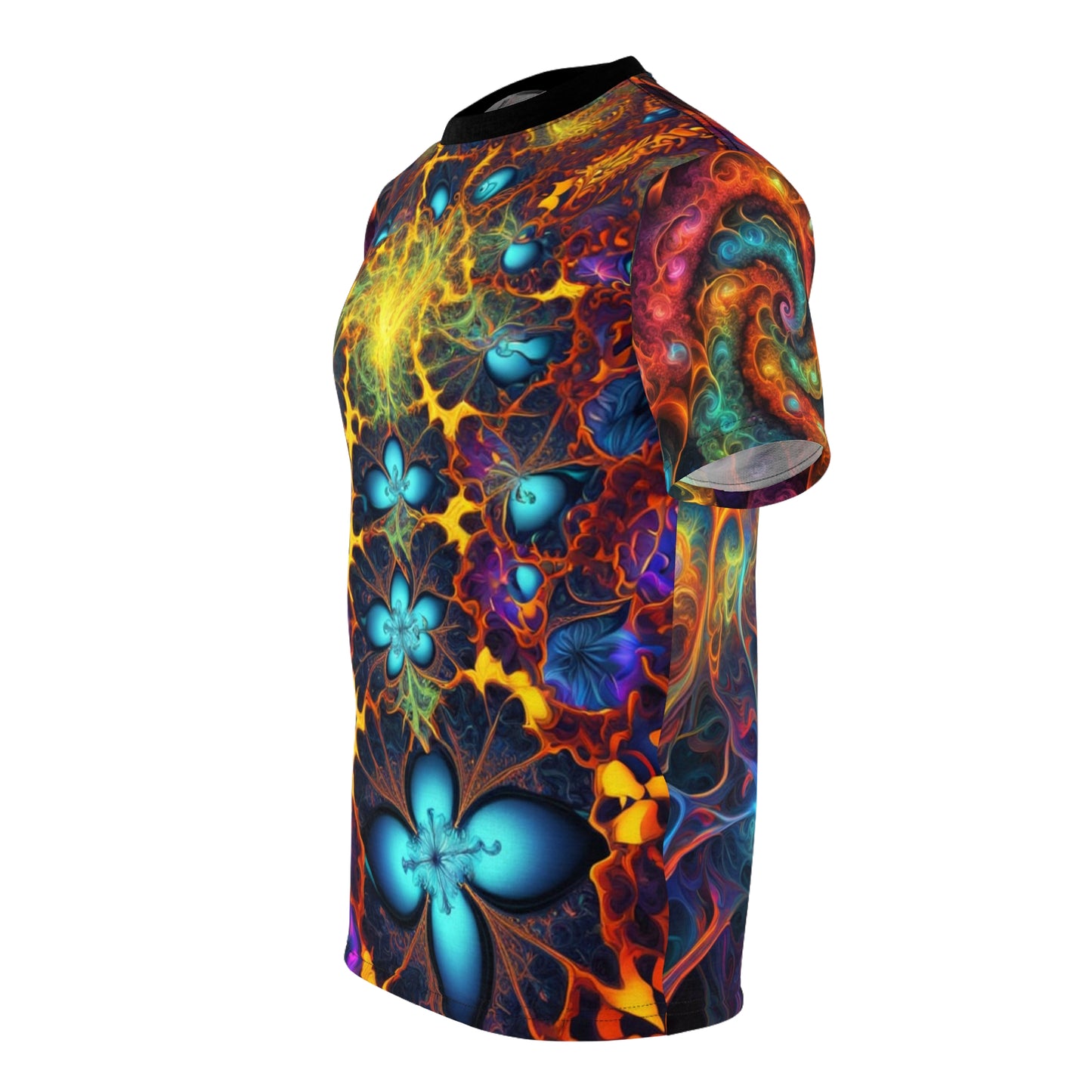 Vibrant Floral Unisex Tee, Psychedelic Art Shirt, Summer Casual Wear, Unique Gift for Art Lovers, Festival Clothing, Colorful AOP T-Shirt