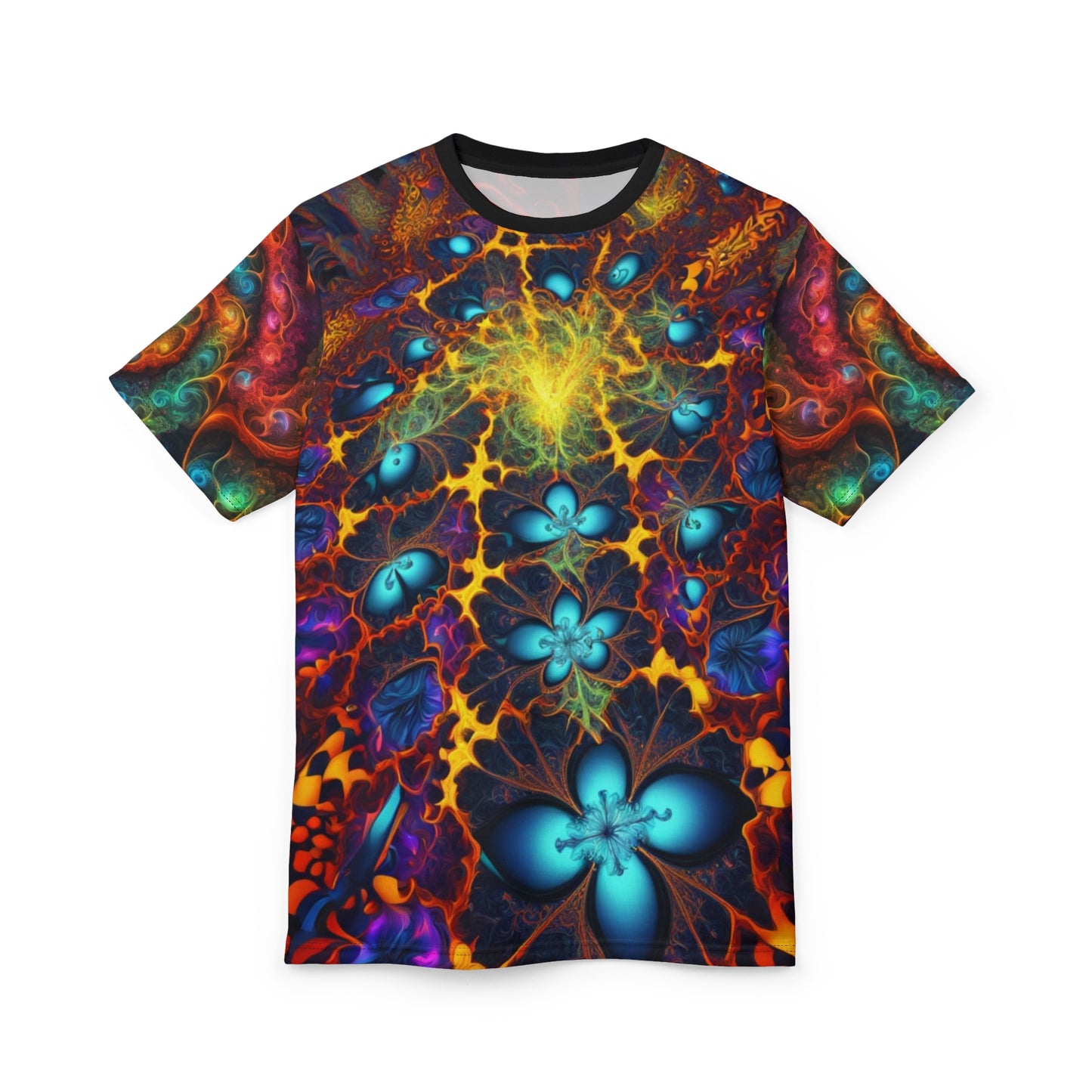 Vibrant Floral Unisex Tee, Psychedelic Art Shirt, Summer Casual Wear, Unique Gift for Art Lovers, Festival Clothing, Colorful AOP T-Shirt