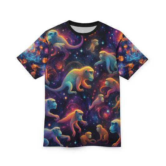 Celestial Jungle Unisex Tee, Colorful Monkey Shirt, Galaxy Animal T-Shirt, Fun Graphic Tee, Space Wildlife Top, Gift for Nature Lovers