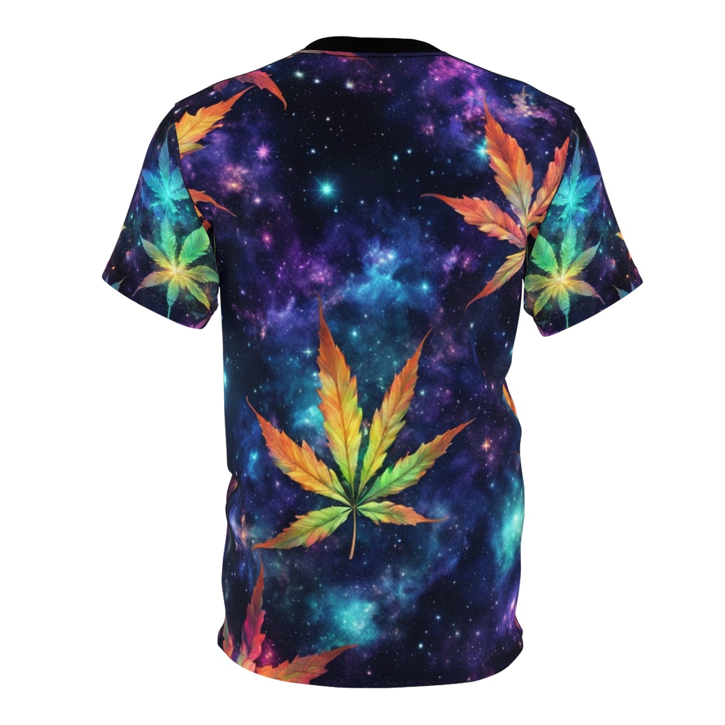 Cosmic Leaf Print Tee - Vibrant AOP T-Shirt, Unisex Fashion, Perfect for Festivals, Summer Outfits, Casual Wear, Graphic Tee