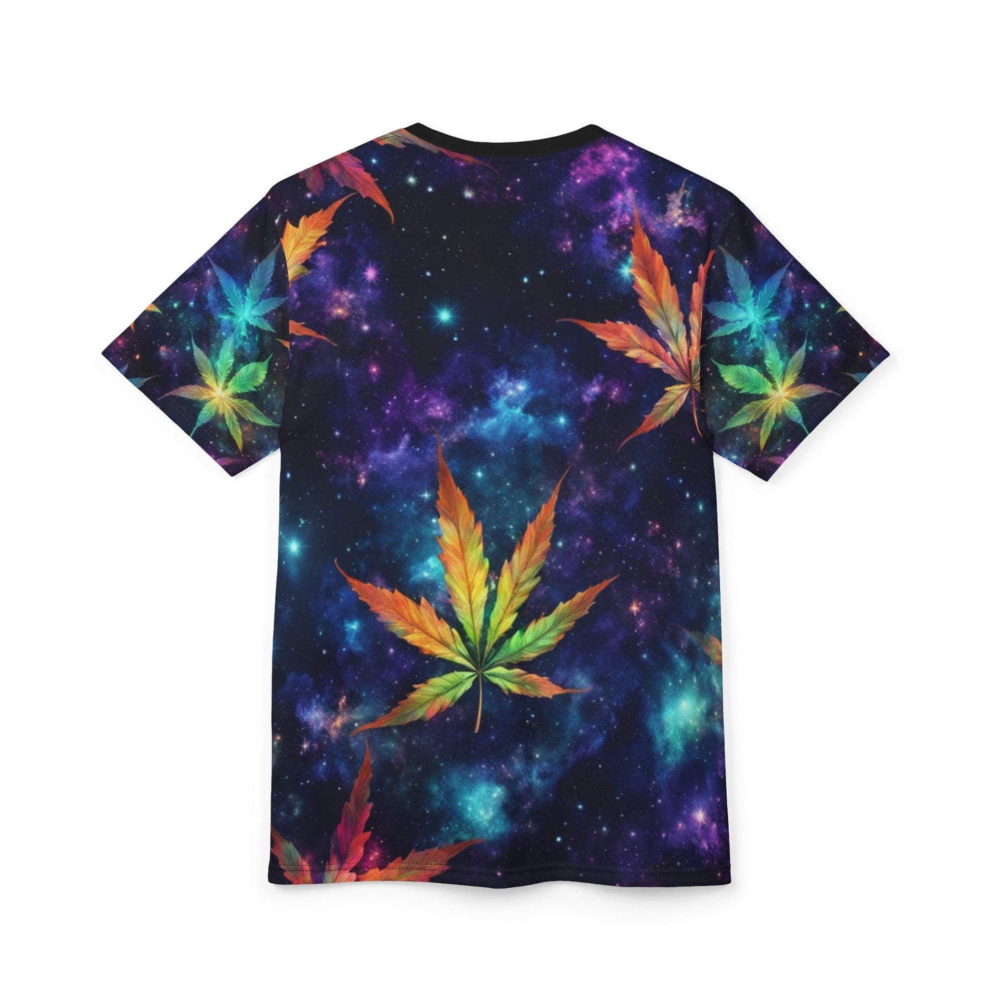 Cosmic Leaf Print Tee - Vibrant AOP T-Shirt, Unisex Fashion, Perfect for Festivals, Summer Outfits, Casual Wear, Graphic Tee
