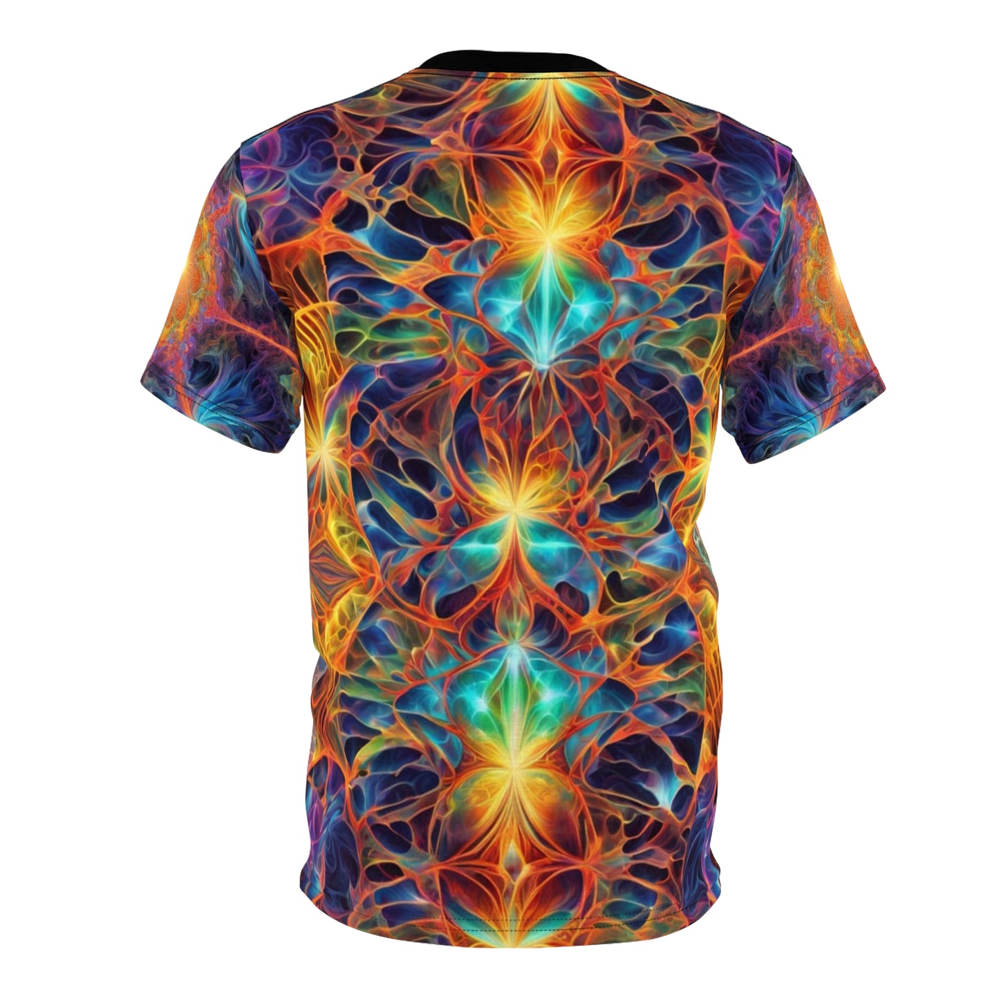 Psychedelic Cat Tee, Unisex AOP T-Shirt, Colorful Feline Graphic Shirt, Cat Lover Gift, Unique Fashion Apparel