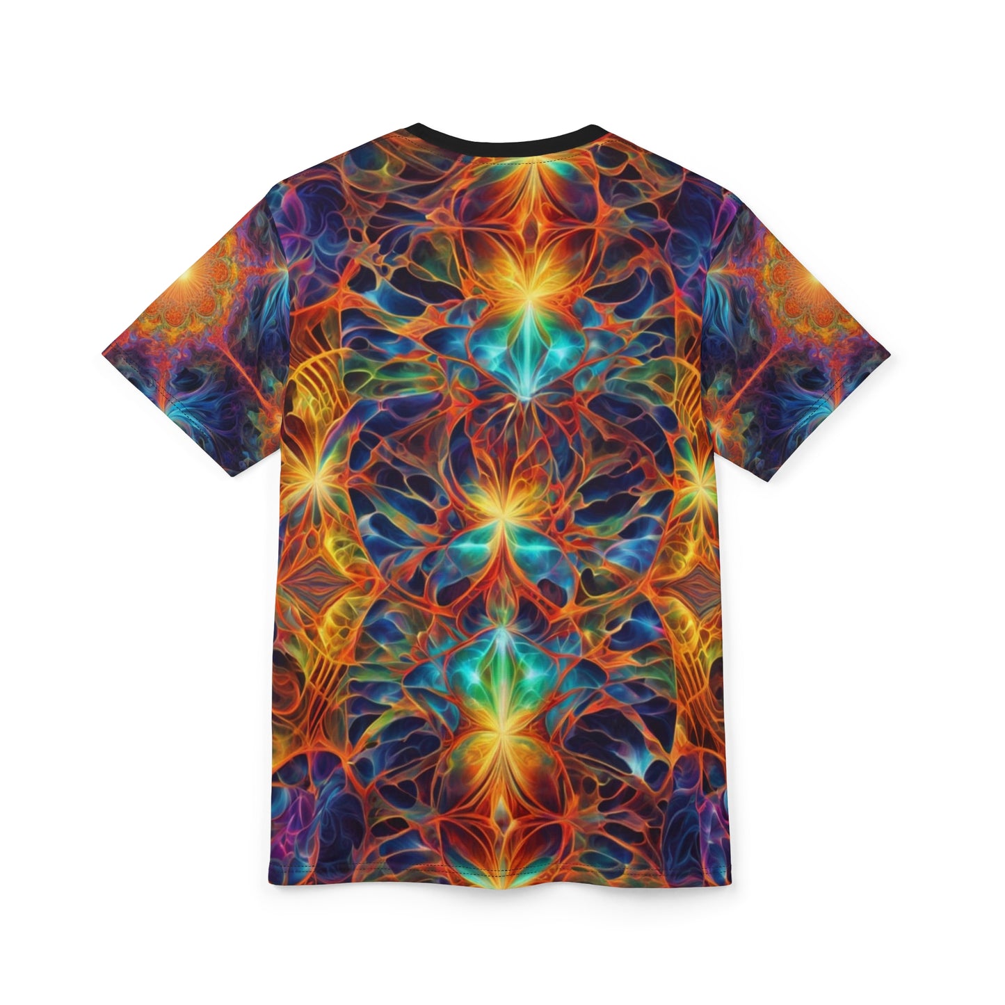 Psychedelic Cat Tee, Unisex AOP T-Shirt, Colorful Feline Graphic Shirt, Cat Lover Gift, Unique Fashion Apparel