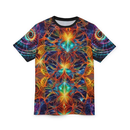 Vibrant Psychedelic AOP Tee, Unisex Graphic Shirt, Unique Art Tee, Colorful Summer Fashion, Festival Wear, Statement Casual Top