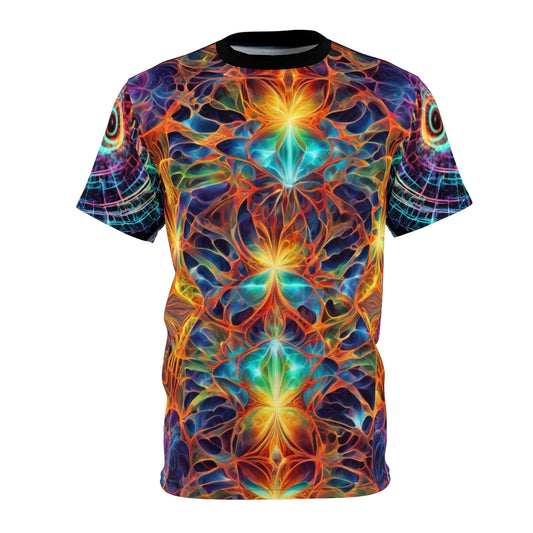 Vibrant Psychedelic AOP Tee, Unisex Graphic Shirt, Unique Art Tee, Colorful Summer Fashion, Festival Wear, Statement Casual Top